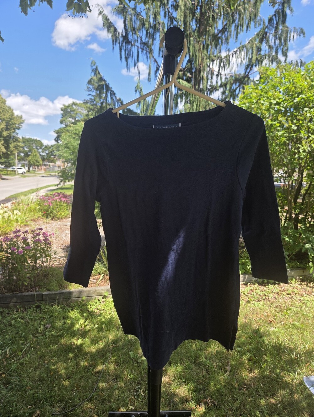 Karen Scott Dark Blue Ribbed Knit Top